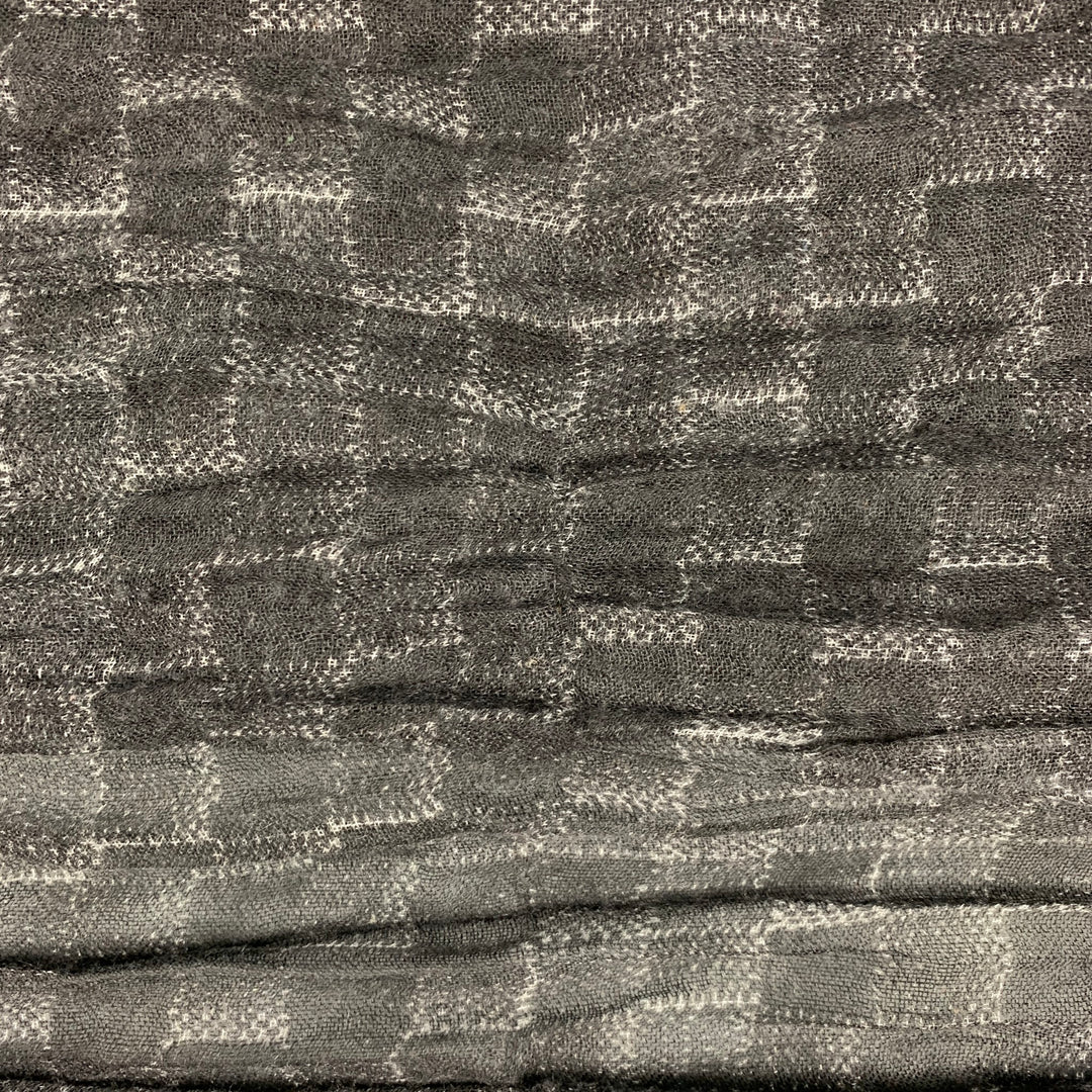 LOUIS VUITTON Black Grey Checkered Cashmere Silk Scarves