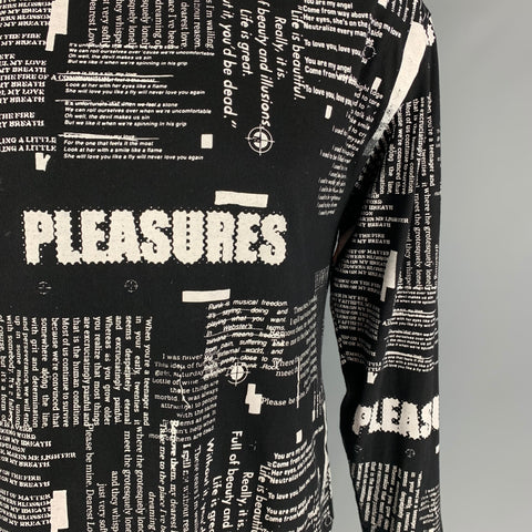 PLEASURES Taille L T-shirt à manches longues en coton graphique noir blanc