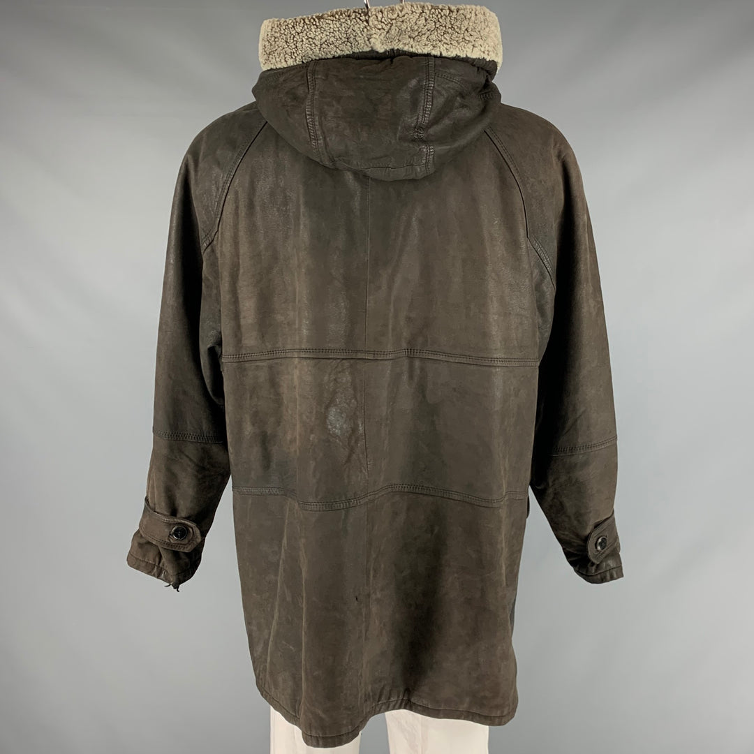 BALLY Size 48 Grey Green Leather Nautical Coat