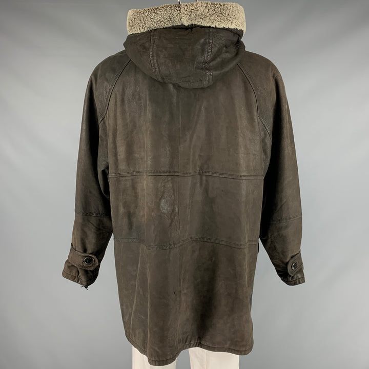 BALLY Size 48 Grey Green Leather Nautical Coat