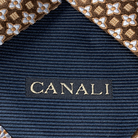 CANALI Brown Light Blue Abstract Floral Silk Tie