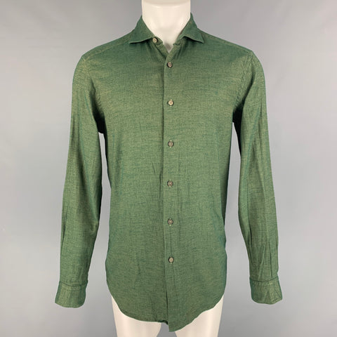 ERMENEGILDO ZEGNA Size M Green &  Yellow Textured Cotton Long Sleeve Shirt