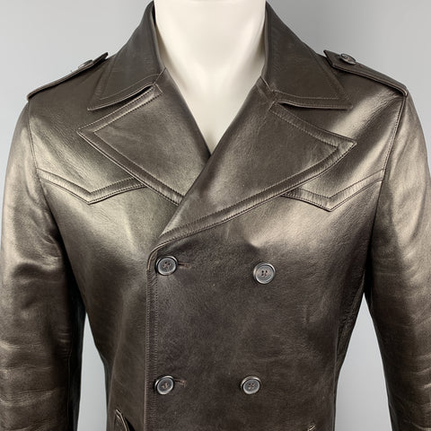NEIL BARRETT Size M Brown Leather Double Breasted Trench Coat