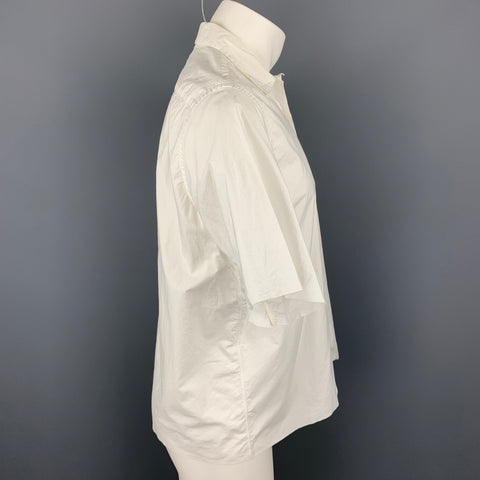 AURALEE Size L White Cotton Button Up Short Sleeve Shirt