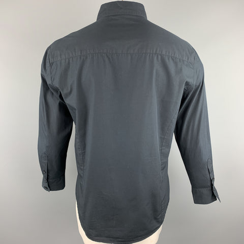 ROBERTO CAVALLI Size L Black Embroidery Cotton Button Up Long Sleeve Shirt