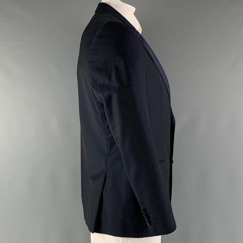 HUGO BOSS  Size 42 Long Navy Jacquard Virgin Wool Tuxedo Sport Coat