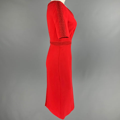 VALENTINO Size 6 Red Silk Wool Short Sleeve Cocktail Dress