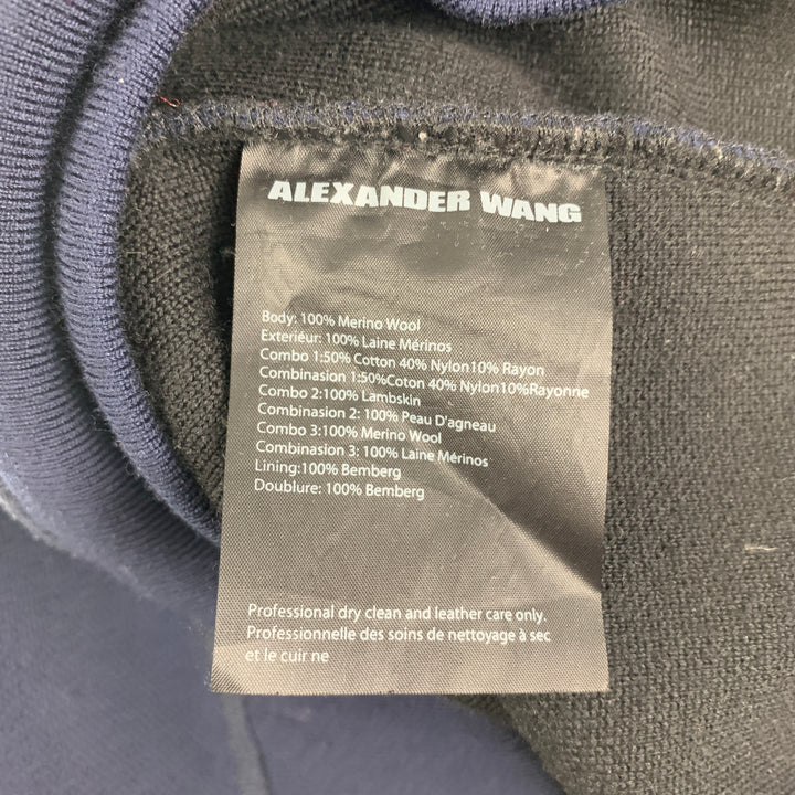 ALEXANDER WANG Size L Navy Black Mixed Materials Crew-Neck Pullover