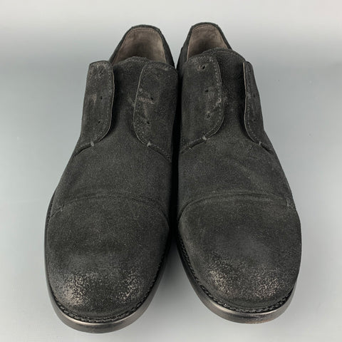JOHN VARVATOS * USA Taille 10 Chaussures sans lacets en cuir antique noir