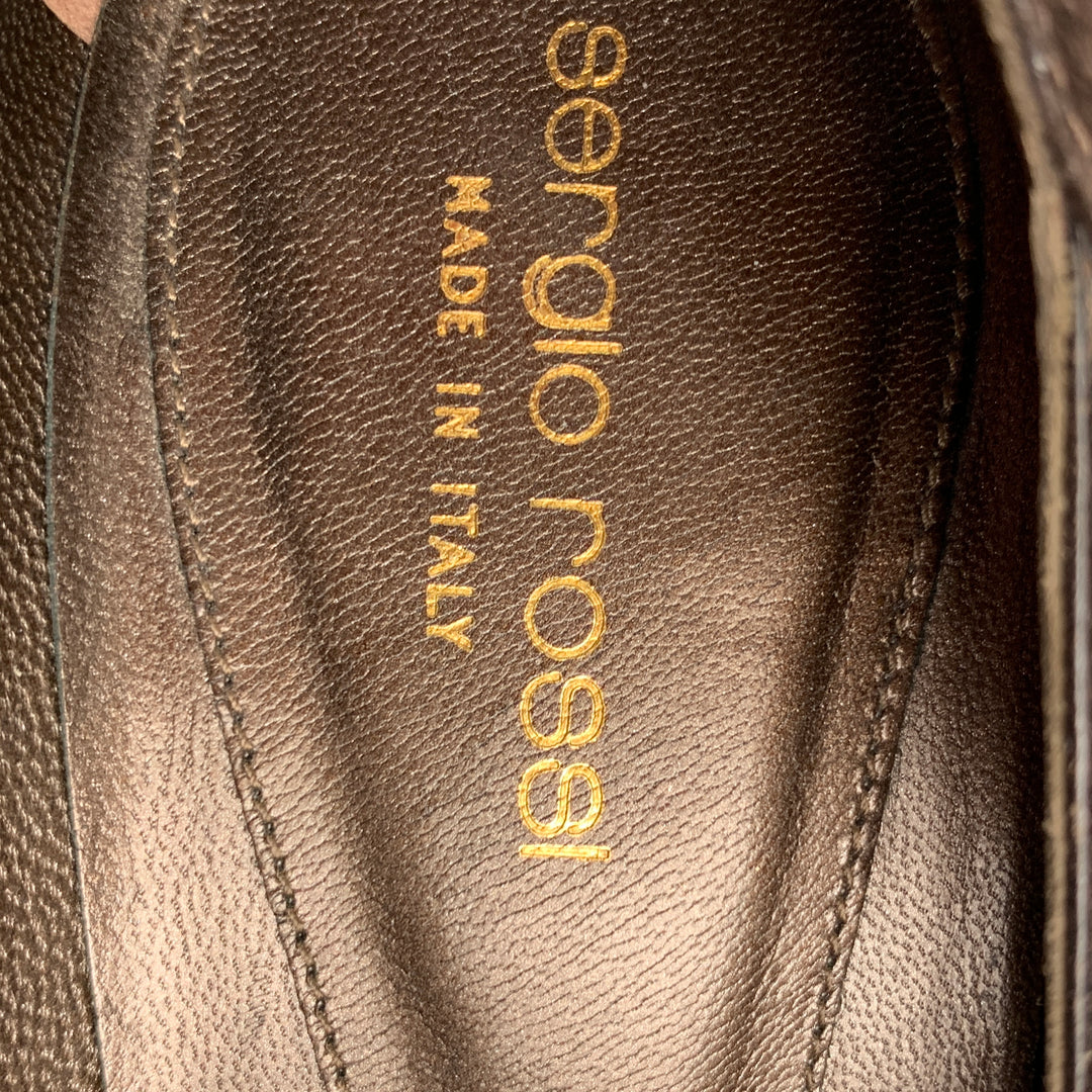 SERGIO ROSSI Size 9.5 Brown Leather Embossed Suede Platform Pumps