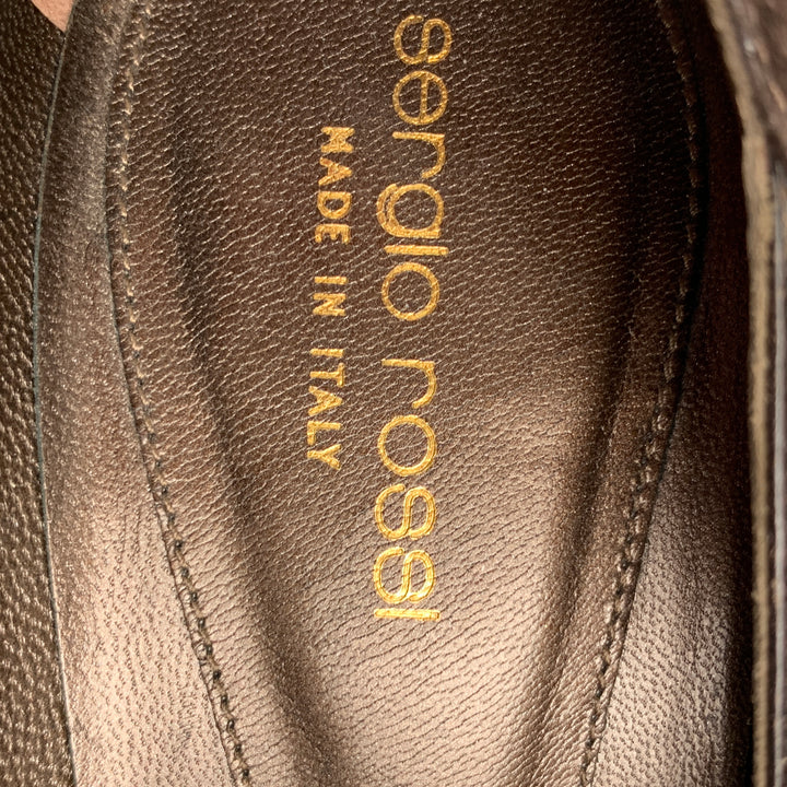 SERGIO ROSSI Size 9.5 Brown Leather Embossed Suede Platform Pumps