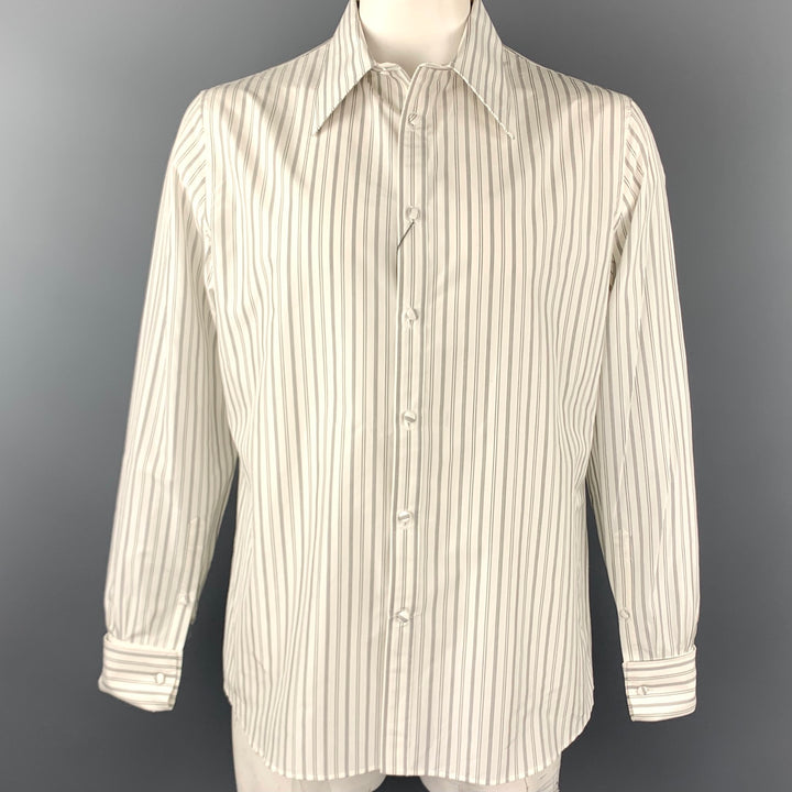 ALEXANDER MCQUEEN Size XL White & Black Vertical Stripe Long Sleeve Shirt