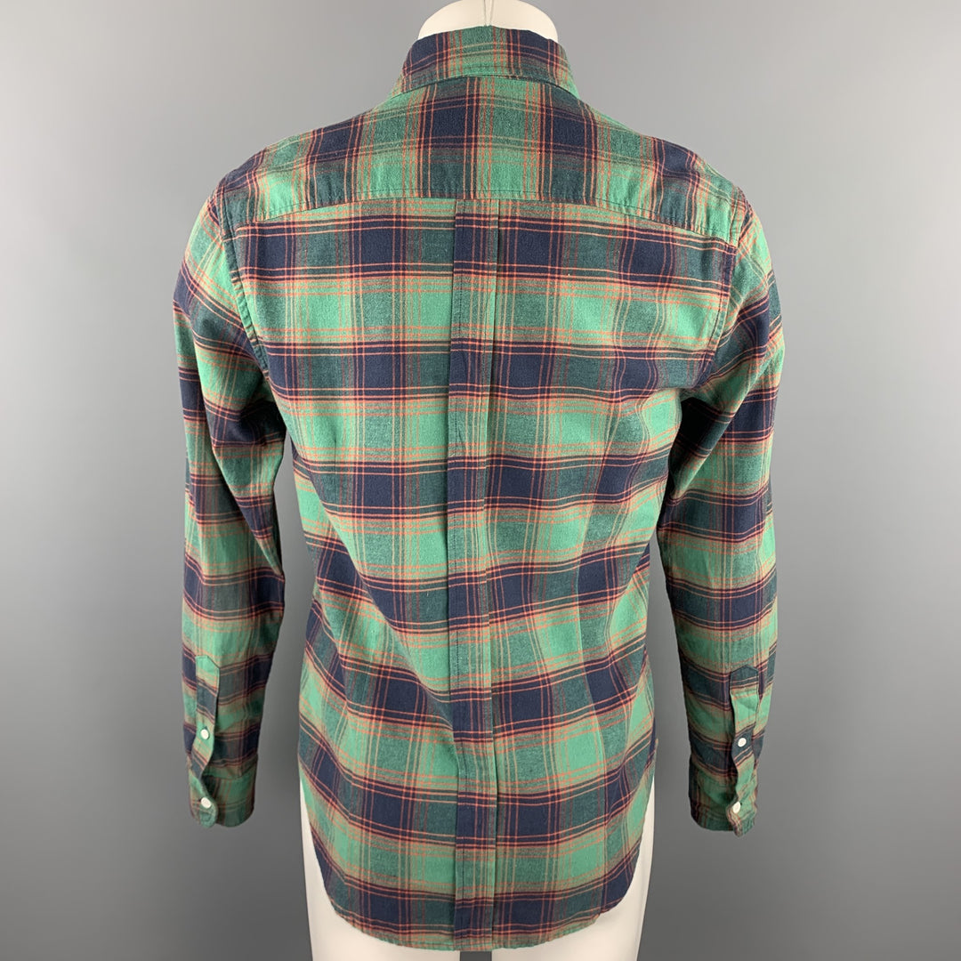BAND OF OUTSIDERS Size S Green & Navy Plaid Cotton Button Down Long Sleeve Shirt