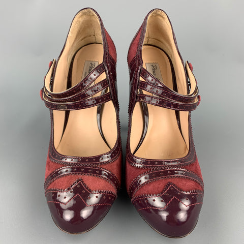 POUR LA VICTOIRE Escarpins Maryjane en cuir verni bicolore bordeaux taille 9