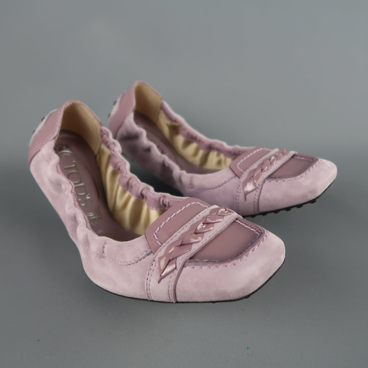 TOD'S Zapatos planos tipo mocasín con suela de conductor de ante color morado lavanda, talla 4