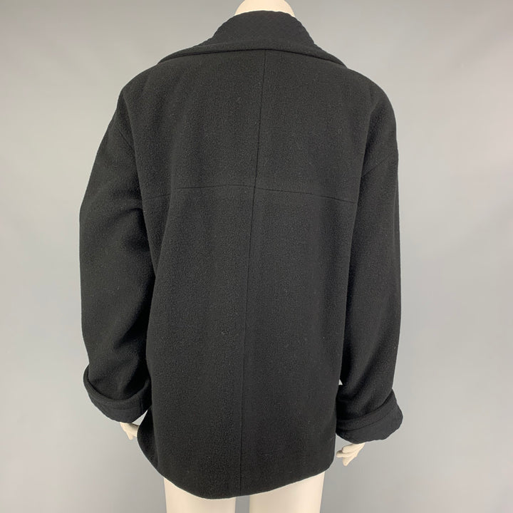 Vintage CHANEL Size 8 Black Wool Polyamide Mixed Patterns Oversized Jacket