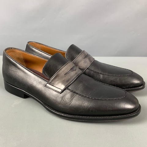 BRUNO MAGLI Size 10.5 Black Grey Leather Penny Loafers
