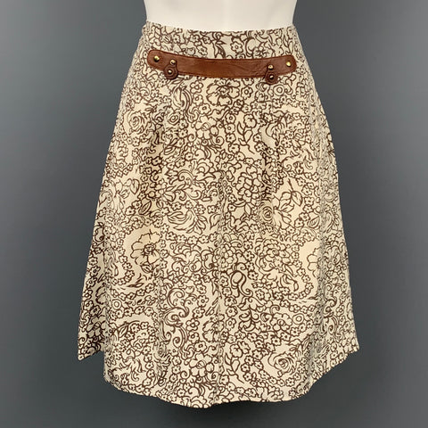 MAYLE Taille 4 Jupe trapèze en soie florale blanche et marron