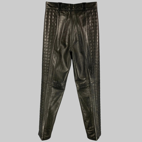 GIANNI VERSACE Size 28 Black Quilted Leather Flat Front Casual Pants