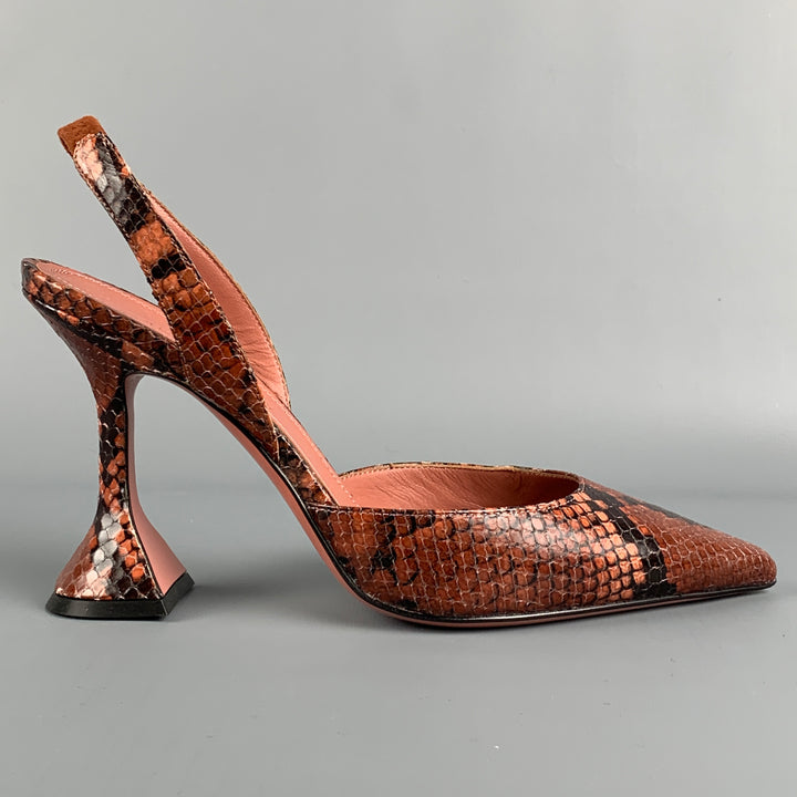 AMINA MUADDI Size 7.5 Brown Snake Skin Leather Embossed Pumps