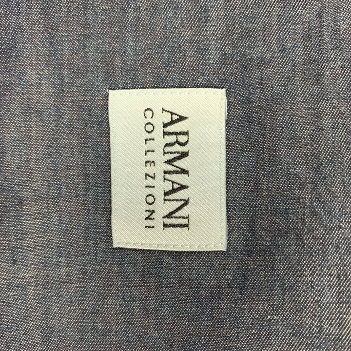 ARMANI COLLEZIONI Taille XL Chemise à manches longues boutonnée en coton bleu marine