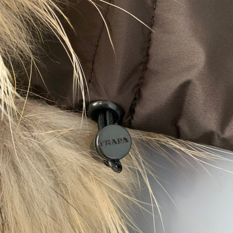 PRADA Brown & Beige Nylon Fox Fur Trim Gloves