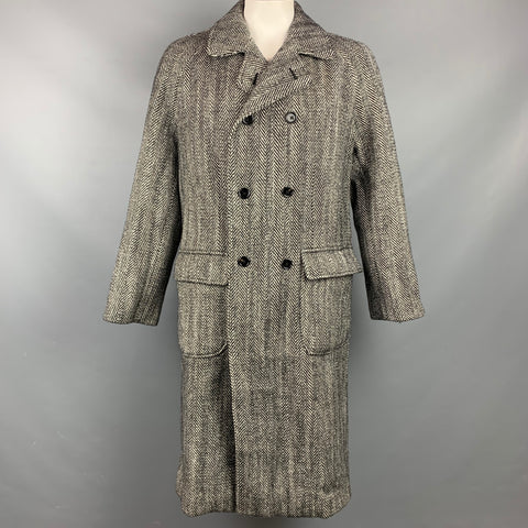 DOLCE & GABBANA Oversized Size 38 Black & White Herringbone Wool Double Breasted Coat