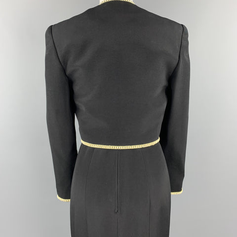SAKS FIFTH AVENUE Size 6 Black Rhinestone Trim Gown & Cropped Jacket Ensemble