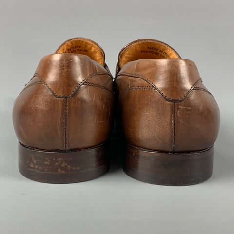 SAKS FIFTH AVENUE Size 10 Brown Antique Leather Slip On Loafers