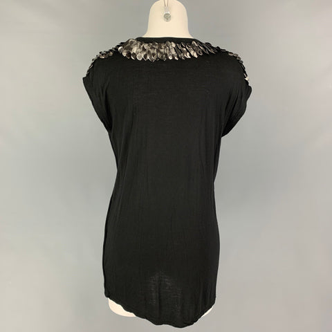 GIVENCHY Size M Black Viscose Applique Crew-Neck T-Shirt