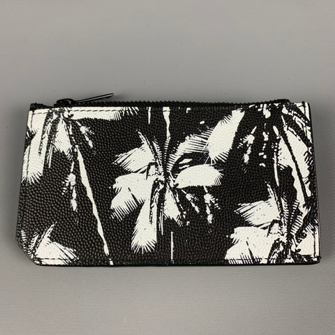 SAINT LAURENT Black White Palm Tree Leather Card Case