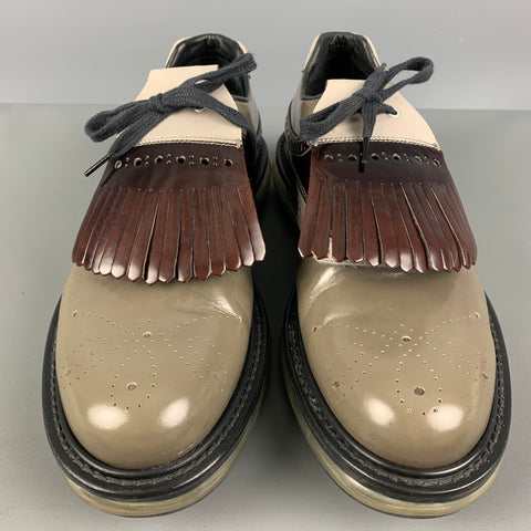 PRADA Talla 8 Zapatos con cordones de cuero perforado gris marrón