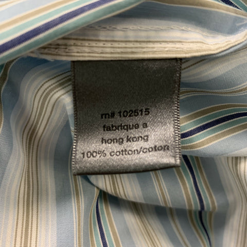 JOHN VARVATOS Size L Blue & Taupe Stripe Cotton Button Down Long Sleeve Shirt
