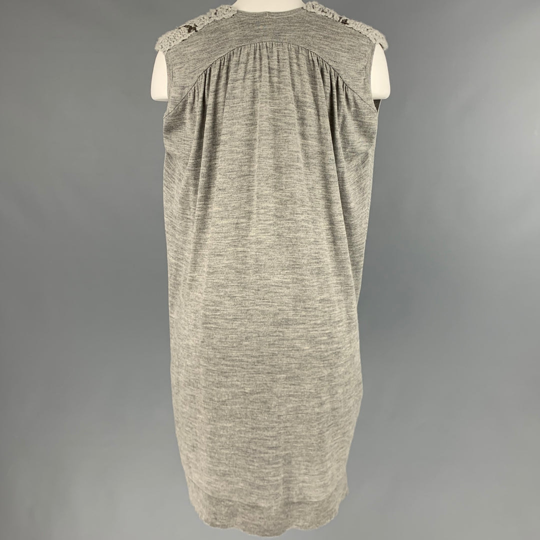 BALMAIN Size 6 Grey Wool Chain V-Neck Dress