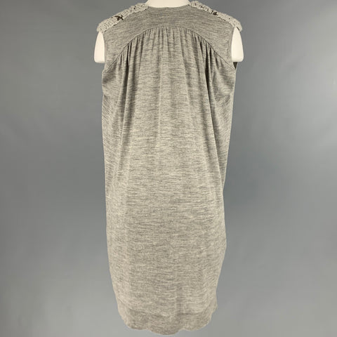 BALMAIN Talla 6 Vestido con cuello en V y cadena de lana gris