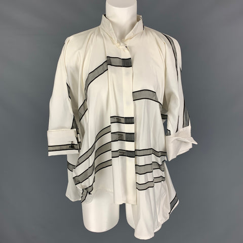MALLONI Blusa extragrande a rayas de poliéster y viscosa blanca y gris talla 2
