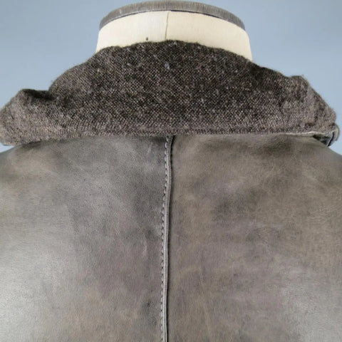 GIORGIO BRATO 38 Taupe Distressed Leather & Silk High Collar Jacket GIORGIO BRATO