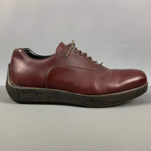 PRADA Size 9.5 Burgundy Leather Platform Lace Up Shoes