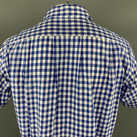 CHIMALA Size M Blue & White Plaid Cotton Button Up Short Sleeve Shirt