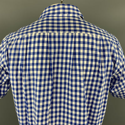 CHIMALA Size M Blue & White Plaid Cotton Button Up Short Sleeve Shirt