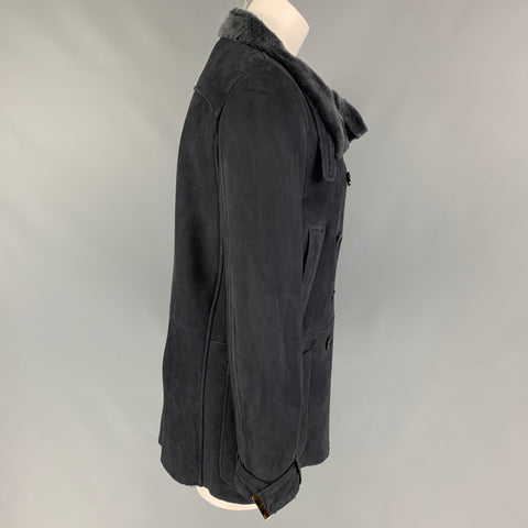 GUCCI by Tom Ford Size 6 Grey Shearling Double Breasted Coat