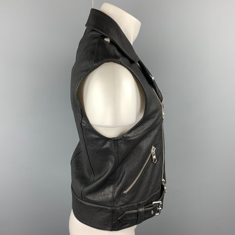 VERSUS by GIANNI VERSACE Size 38 Black Leather Biker Vest