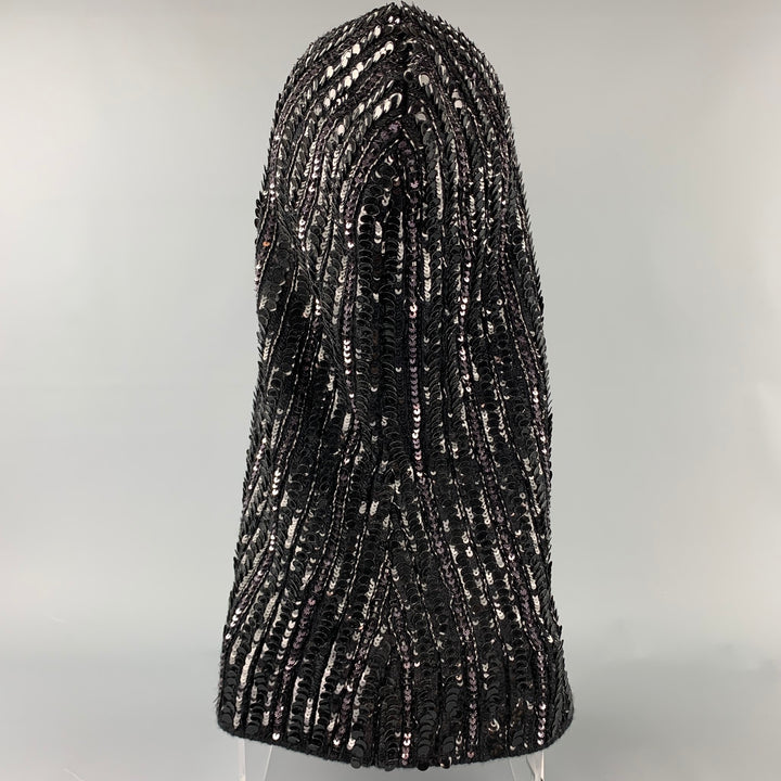 DOLCE & GABBANA Black Knitted Sequined Wool Blend Hood Scarf Hat