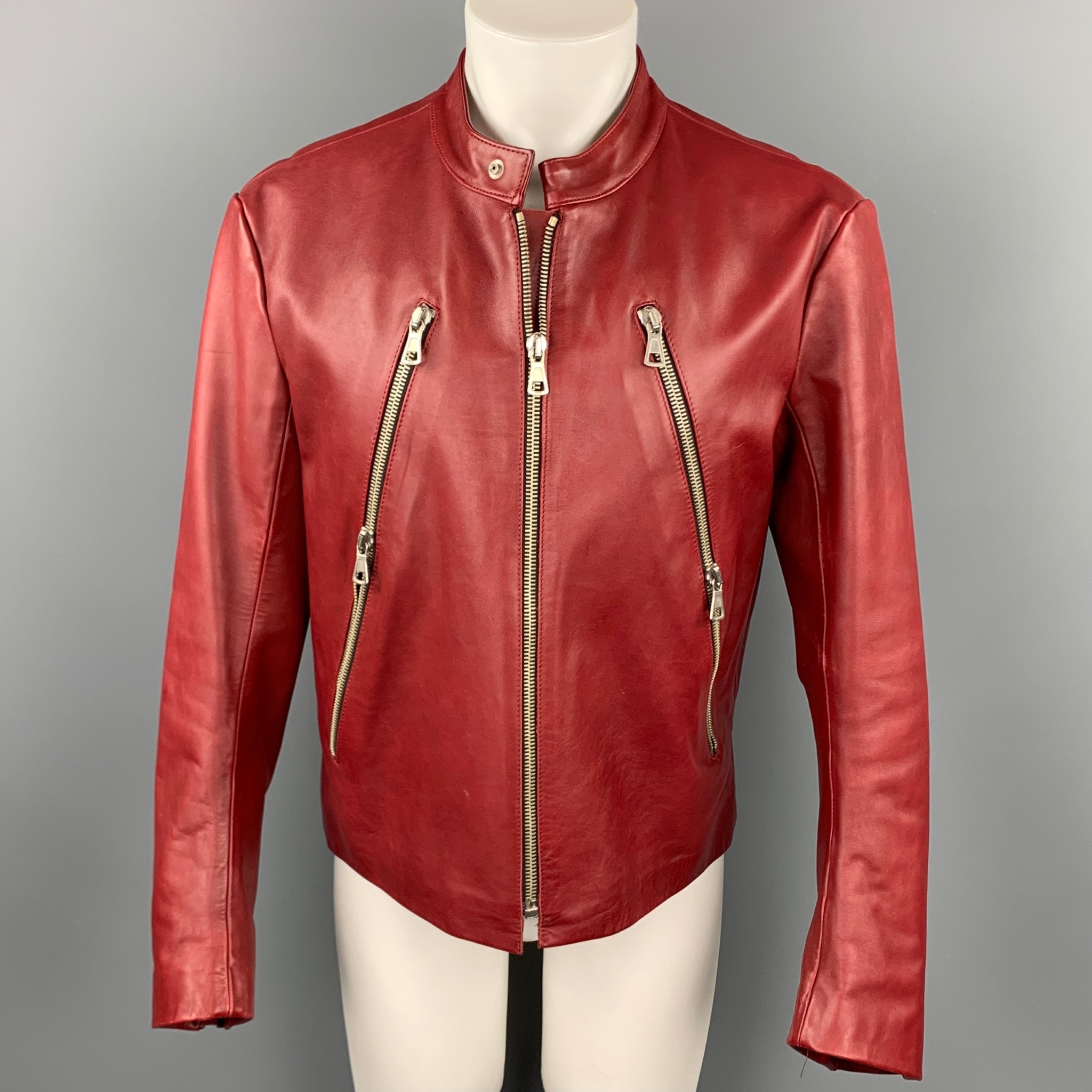 MARTIN MARGIELA Size Size M Brick Red Leather Motorcycle Jacket