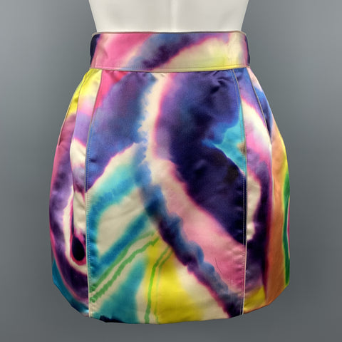 DOLCE & GABBANA Size 2 Multi-Color Watercolor Silk Satin Skirt