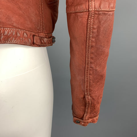 VINTAGE Size L Rust Brown Distressed Leather Zip Up Jacket
