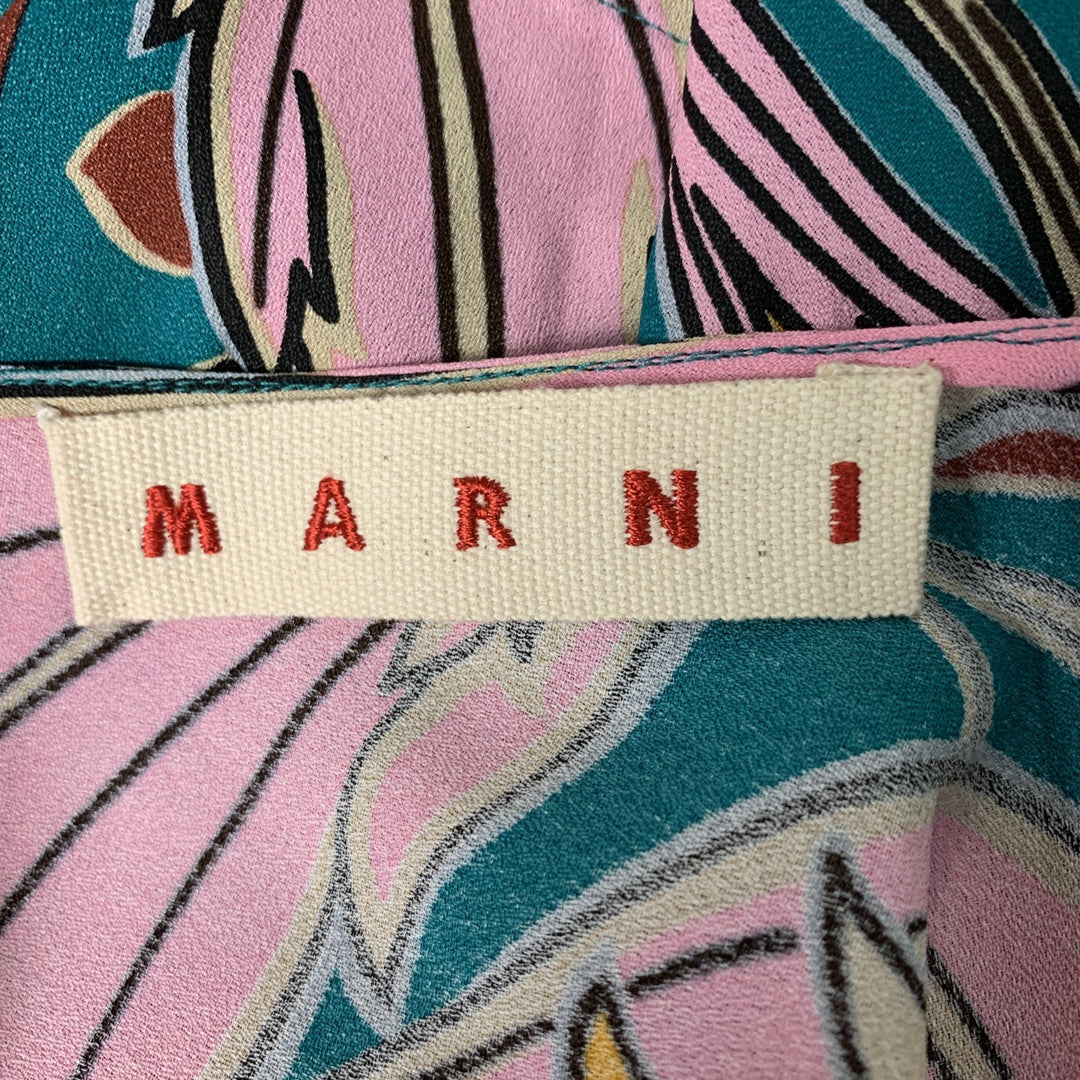 MARNI Taille 6 Blouse à manches courtes abstraite en viscose multicolore