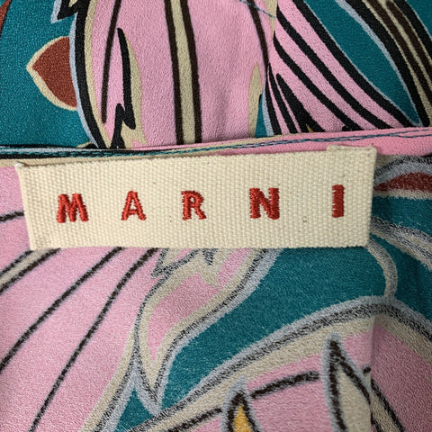 MARNI Size 6 Multi-Color Viscose Abstract Cap Sleeves Blouse