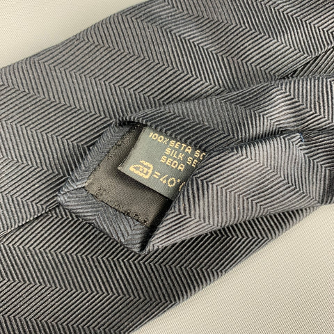ERMENEGILDO ZEGNA Black on Black Diagonal Stripe Silk Tie