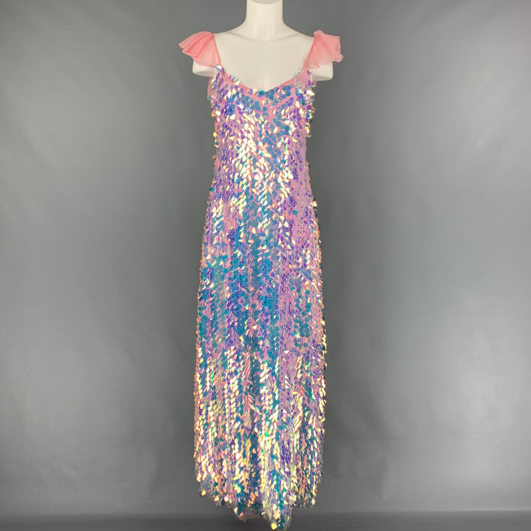 NEUBYRNE Size M Pink Silk Paillette Sequin Mirabella Gown Dress